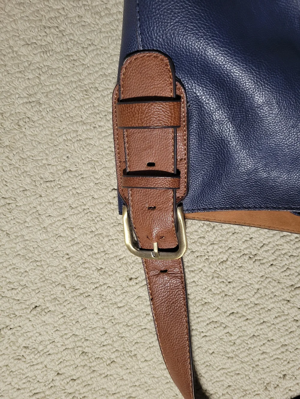 Joy Susan Navy Leather Hobo Bag with Brown Strap